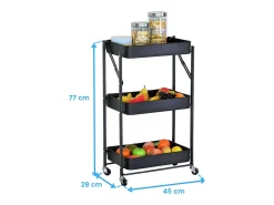 Carrito auxiliar cocina 3 baldas ruedas negro 45x77x29 cm