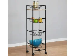 Carrito auxiliar cocina frutero ruedas roble cambrian/negro 1 balda 3 cestos 29x95 cm