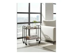 Carrito auxiliar plegable con ruedas - Estructura metálica negra, 2 estantes laminados color Wenghe – 72*66*43 cm - BAUHAUS