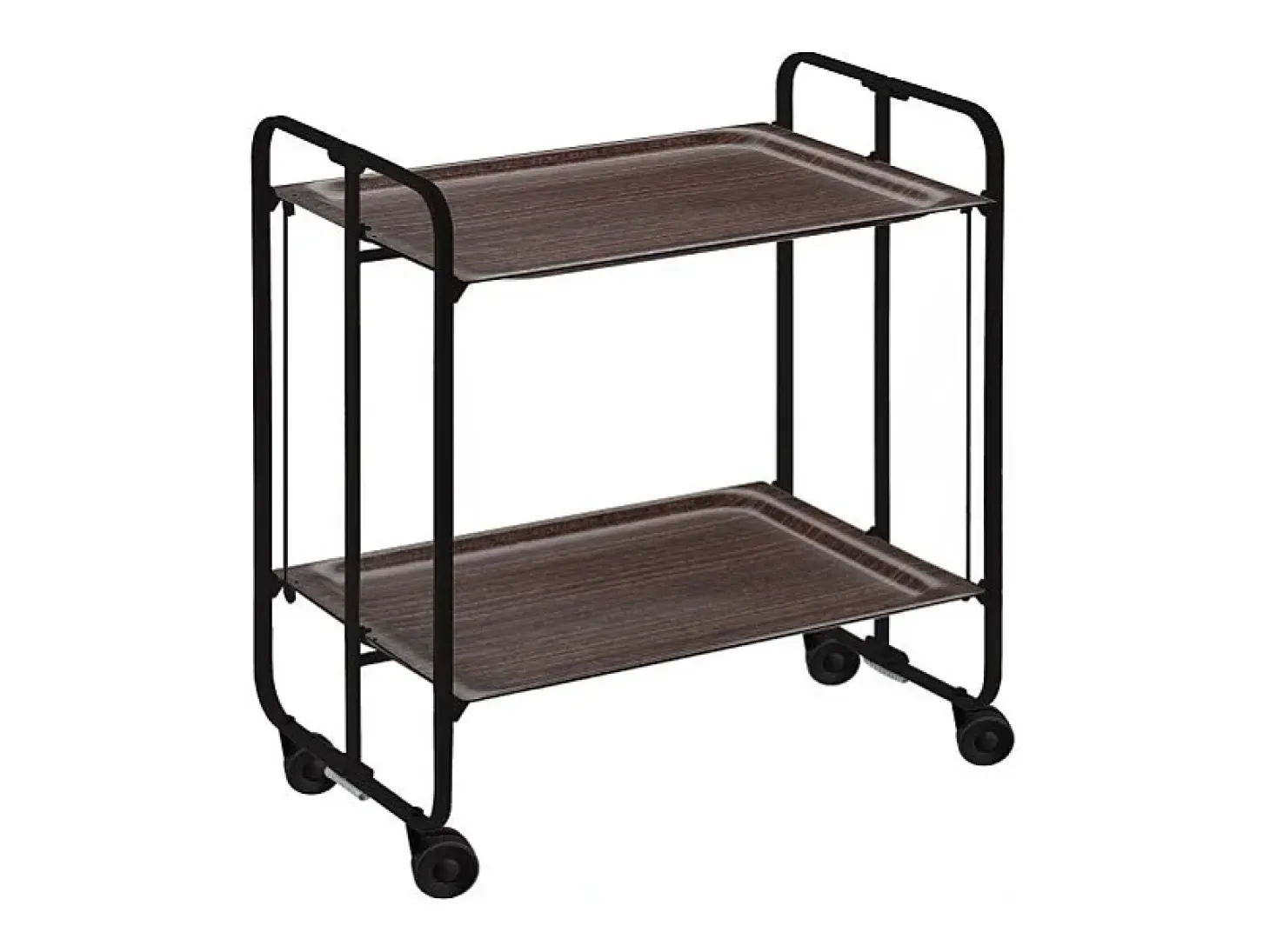Carrito auxiliar plegable con ruedas - Estructura metálica negra, 2 estantes laminados color Wenghe – 72*66*43 cm - BAUHAUS