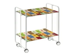 Carrito auxiliar plegable con ruedas - Estructura metálica blanca, 2 estantes laminados Decorado Vintage 1 – 72*66*43 cm - BAUHAUS