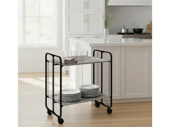 Carrito auxiliar plegable con ruedas - Estructura metálica negra, 2 estantes laminados color Pino envejecido – 72*66*43 cm - BAUHAUS