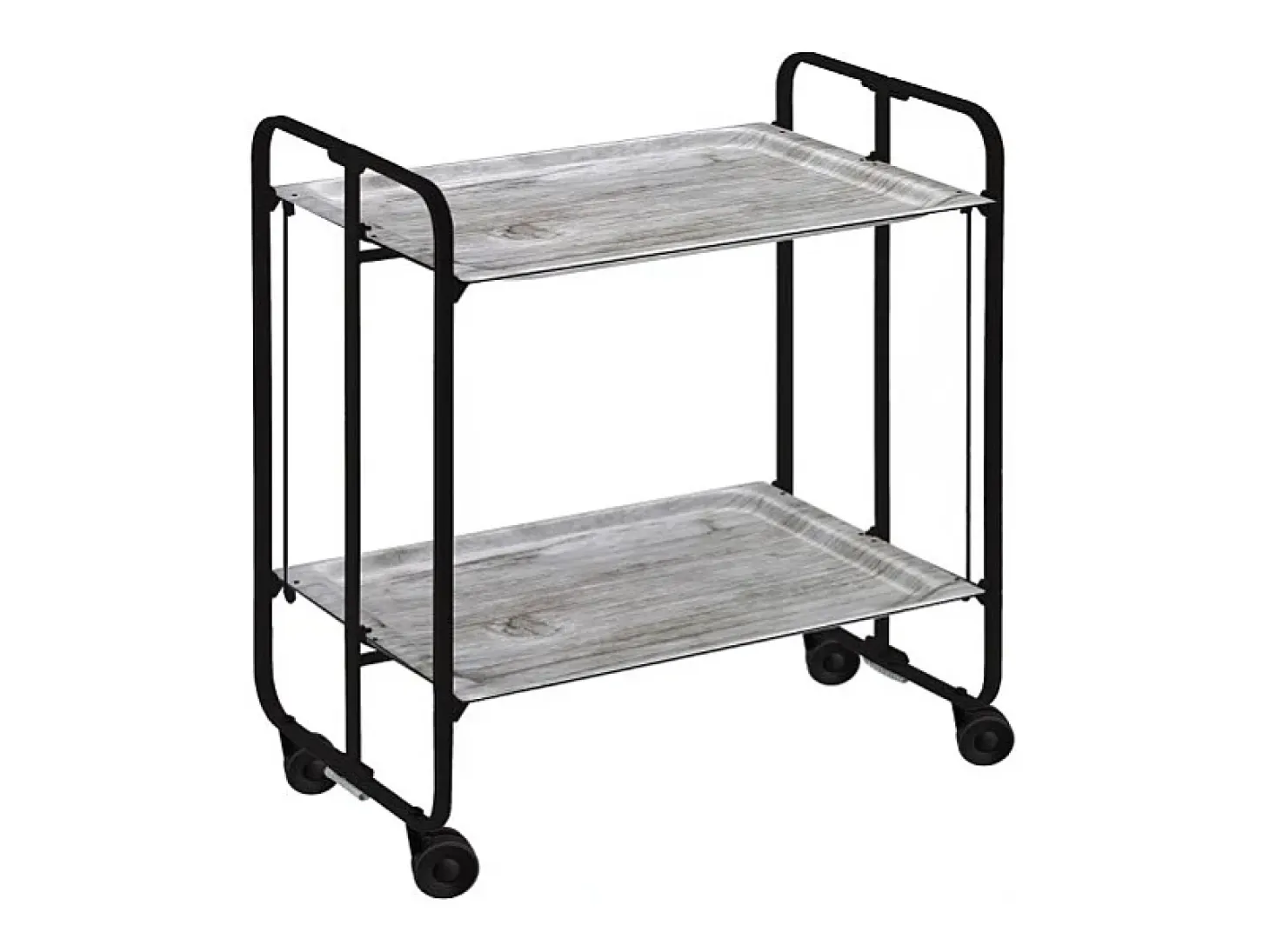 Carrito auxiliar plegable con ruedas - Estructura metálica negra, 2 estantes laminados color Pino envejecido – 72*66*43 cm - BAUHAUS