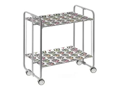 Carrito auxiliar plegable con ruedas - Estructura metálica gris, 2 estantes laminados decorado Buhos – 72*66*43 cm - BAUHAUS