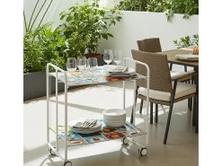 Carrito auxiliar plegable con ruedas - Estructura metálica blanca, 2 estantes laminados Decorado Vintage2 – 72*66*43 cm - BAUHAUS