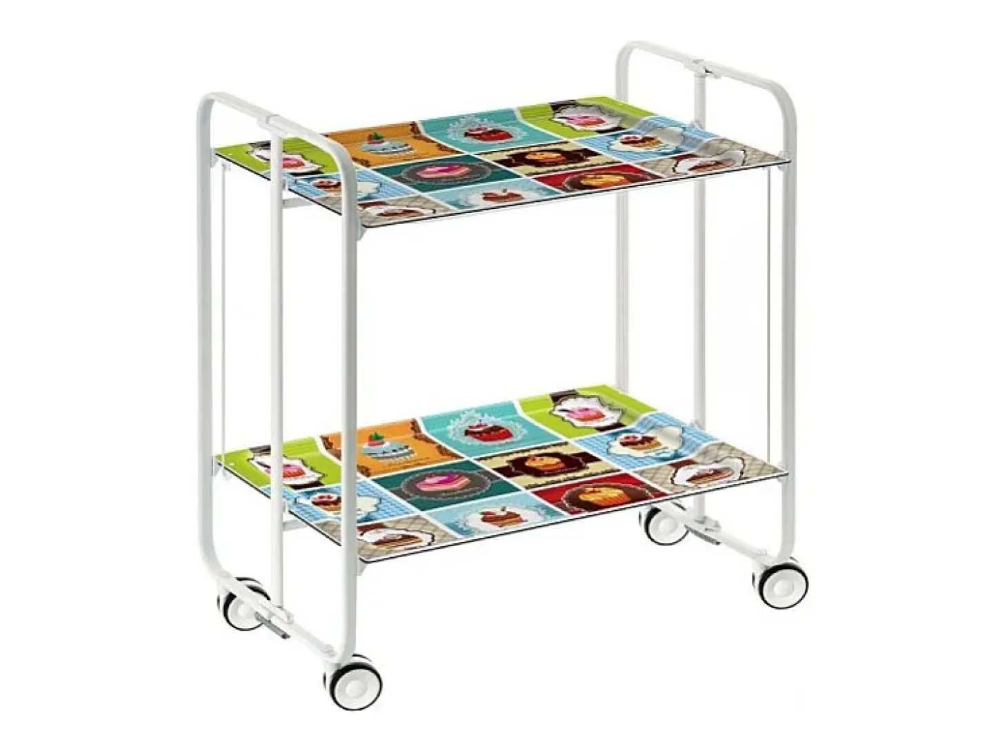 Carrito auxiliar plegable con ruedas - Estructura metálica blanca, 2 estantes laminados Decorado Vintage2 – 72*66*43 cm - BAUHAUS