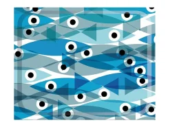 Carrito auxiliar plegable con ruedas - Estructura metálica blanca, 2 estantes laminados Decorado Peces azules – 72*66*43 cm - BAUHAUS