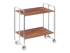 Carrito auxiliar plegable con ruedas - Estructura metálica gris, 2 estantes laminados color Cedro – 72*66*43 cm - BAUHAUS