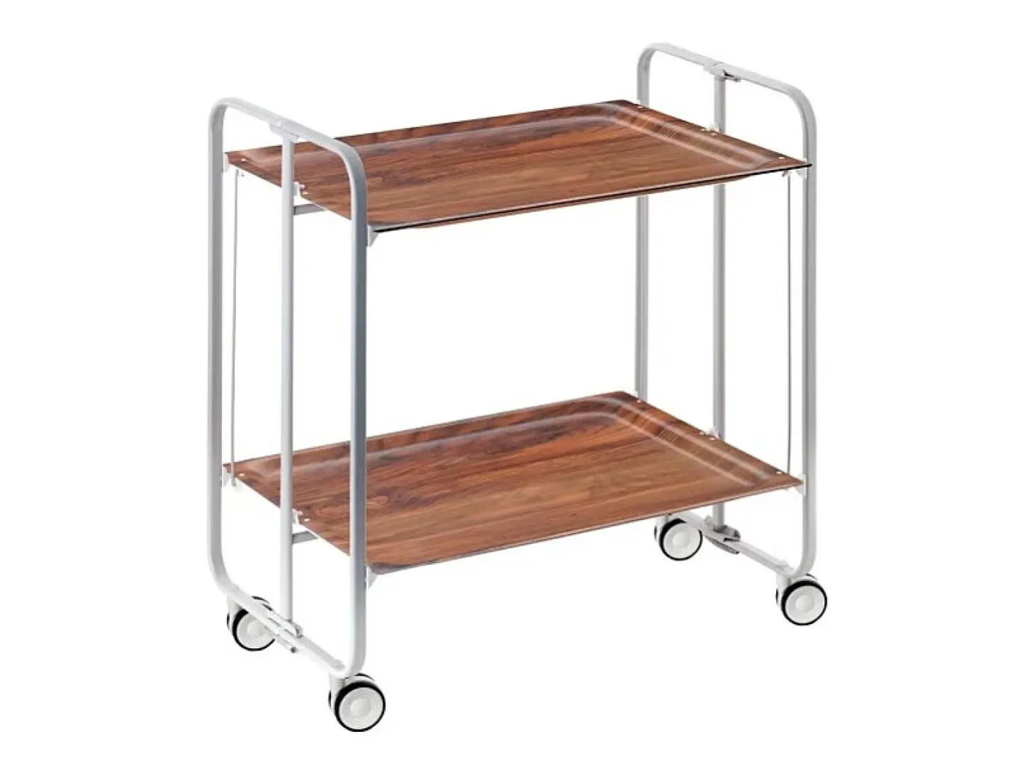 Carrito auxiliar plegable con ruedas - Estructura metálica gris, 2 estantes laminados color Cedro – 72*66*43 cm - BAUHAUS