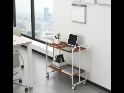 Carrito auxiliar plegable con ruedas - Estructura metálica gris, 2 estantes laminados color Cedro – 72*66*43 cm - BAUHAUS