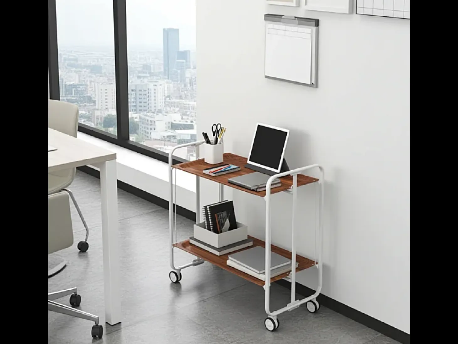 Carrito auxiliar plegable con ruedas - Estructura metálica gris, 2 estantes laminados color Cedro – 72*66*43 cm - BAUHAUS