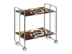 Carrito auxiliar plegable con ruedas - Estructura metálica gris, 2 estantes laminados Decorado Café – 72*66*43 cm - BAUHAUS