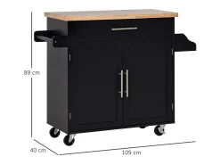 Carrito auxiliar Tea Homcom con ruedas negro 89x109x40 cm