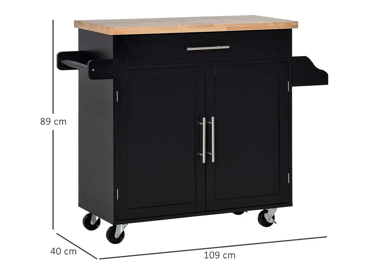 Carrito auxiliar Tea Homcom con ruedas negro 89x109x40 cm