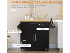 Carrito auxiliar Tea Homcom con ruedas negro 89x109x40 cm