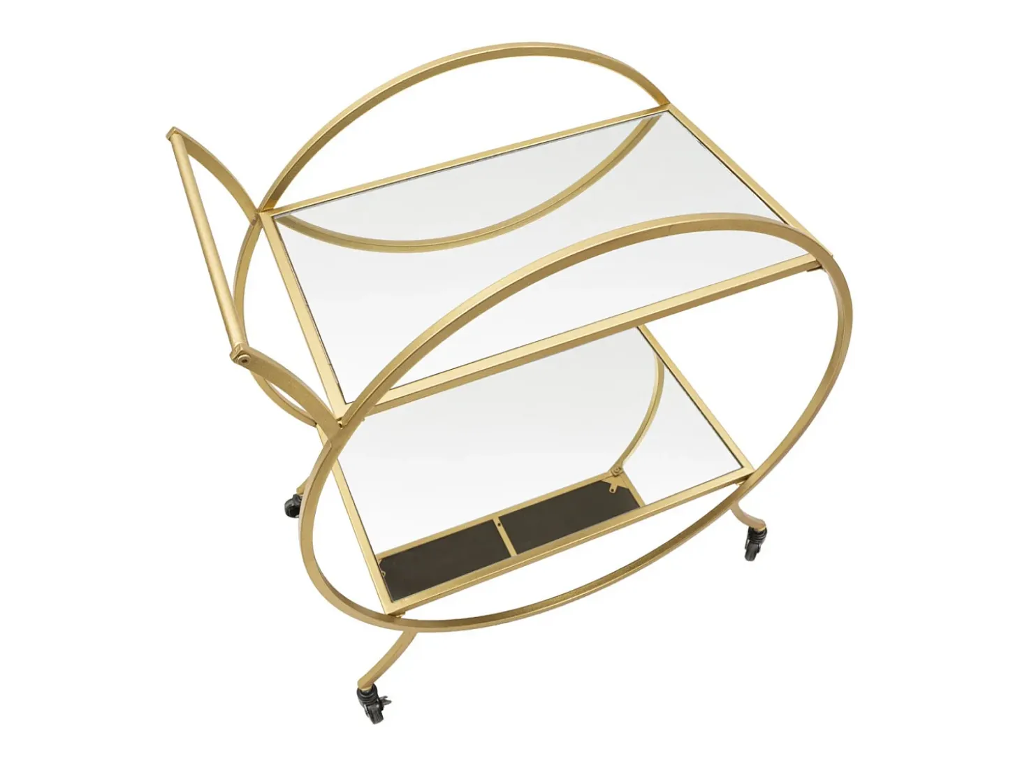 Carrito bar de salón en metal dorado con estantes de espejo Globe