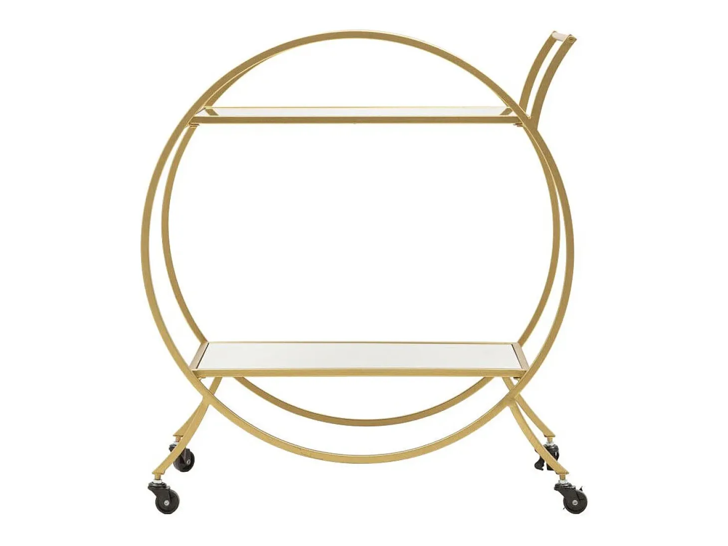 Carrito bar de salón en metal dorado con estantes de espejo Globe