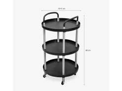 Carrito camarera redondo de 3 estantes de diseño nórdico con ruedas Biky Plus - Negro