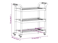 Carrito de 3 niveles aluminio gris 77x34x72 cm
