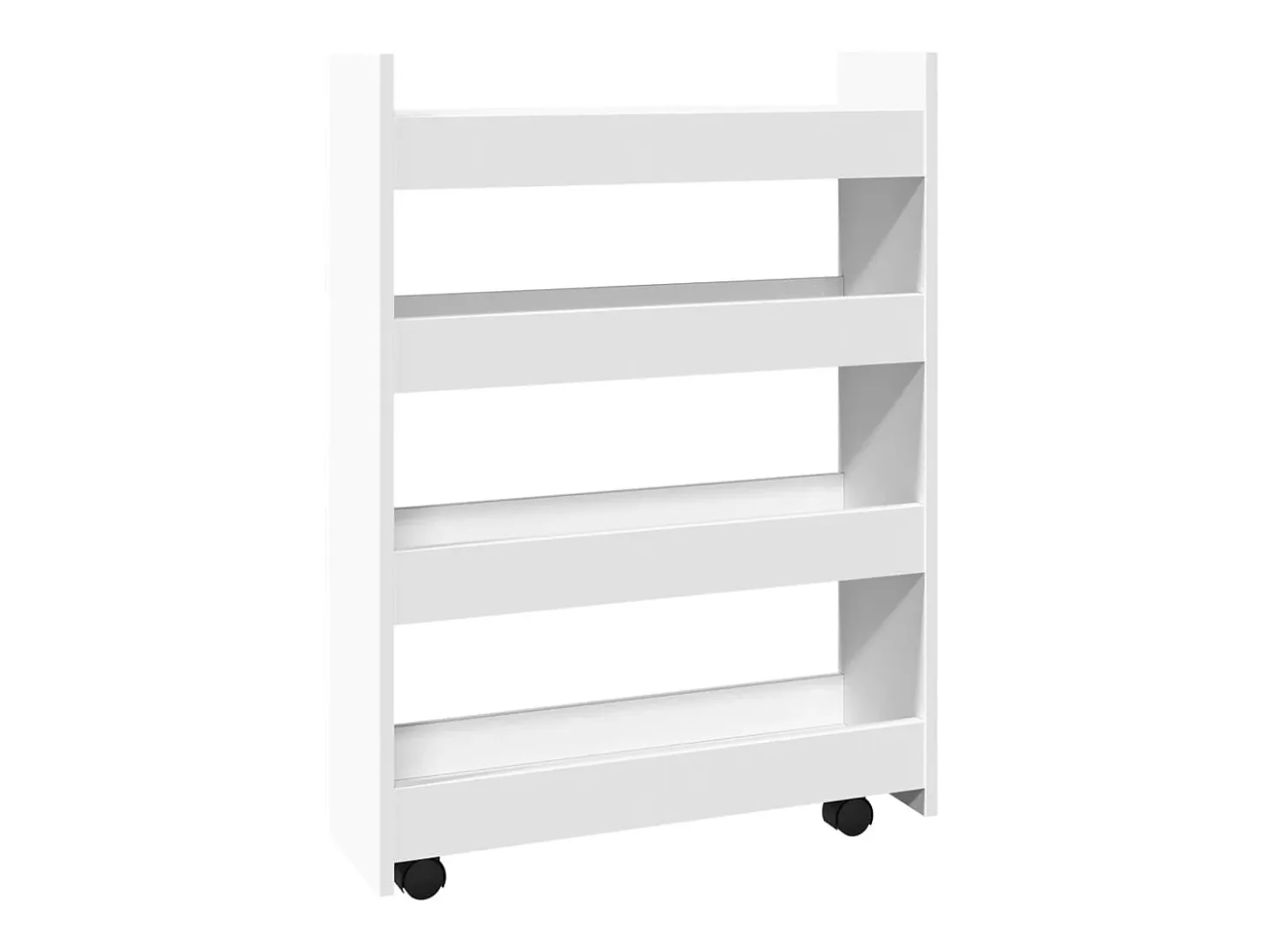 Carrito de almacenaje estrecho de 4 niveles de madera de ingeniería blanca