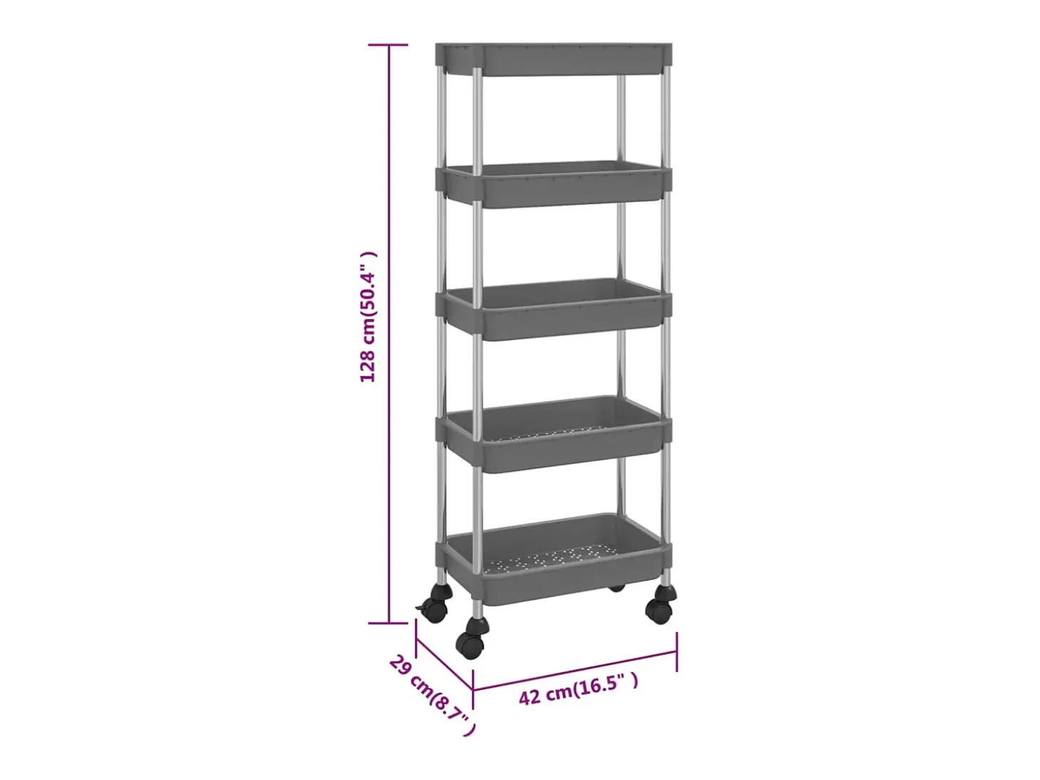 Carrito de cocina 5 niveles hierro y ABS gris 42x29x128 cm