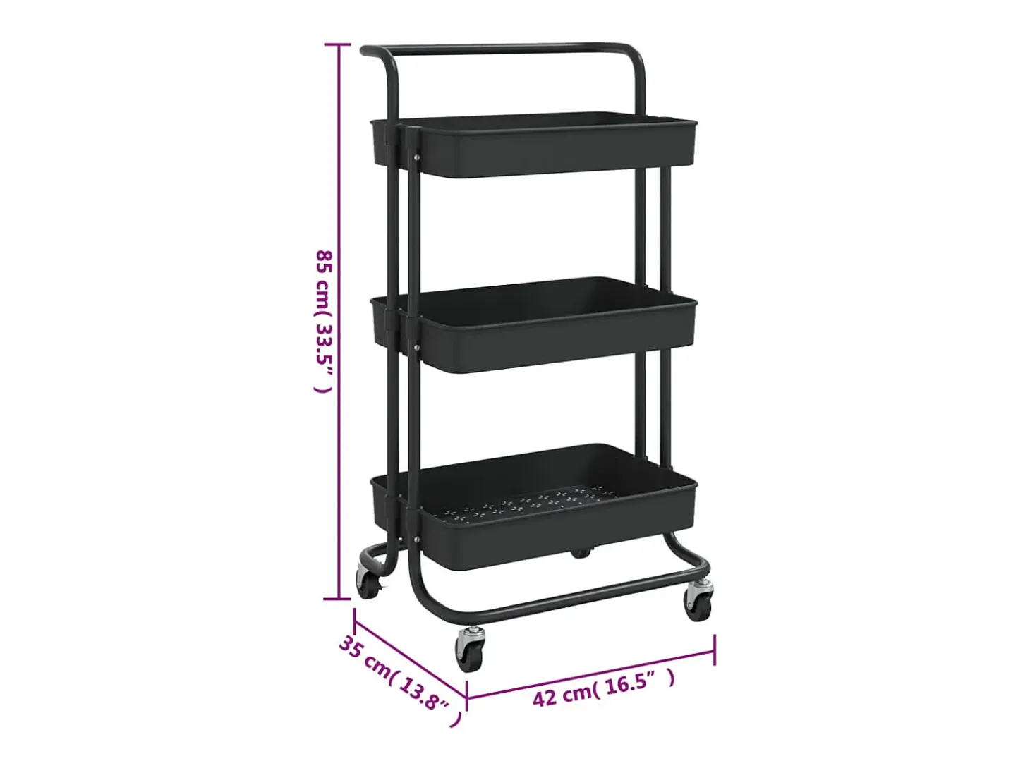 Carrito de cocina 3 niveles hierro y ABS negro 42x35x85 cm