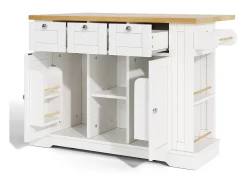Carrito de cocina blanco - Isla de cocina con 2 puertas y 3 cajones - Especiero y 5 ruedas - para cocina y comedor