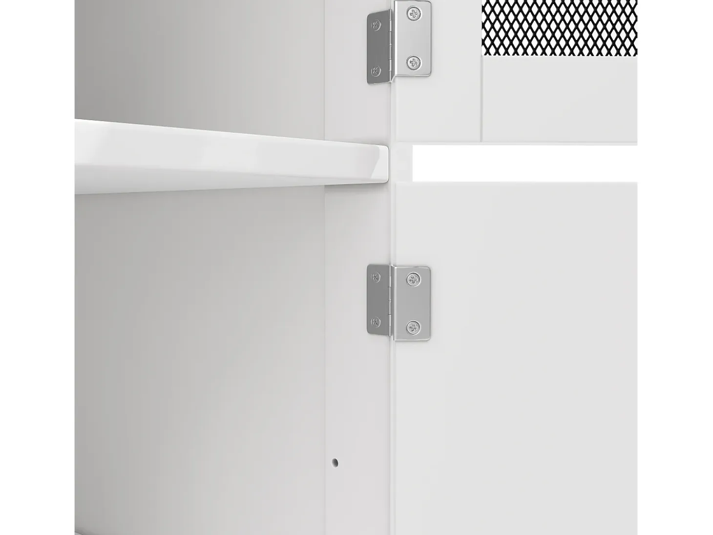 Carrito de cocina blanco con encimera de madera, toallero y estantes ajustables