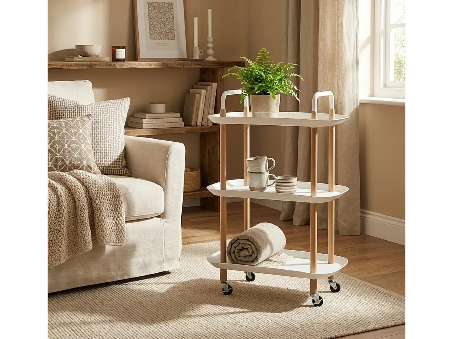 Carrito de cocina camarera de diseño con ruedas y 3 estantes Wala Plus - Blanco