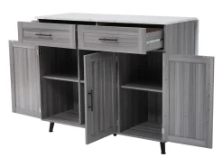 Carrito de cocina, Carrito de mesa 129x76x91,5cm, tapa abatible, estantes interiores, isla de cocina, blanco + gris caqui