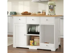 Carrito de cocina con cajón y zona para mascotas, 120x70x90cm, blanco