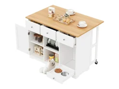 Carrito de cocina con cajón y zona para mascotas, 120x70x90cm, blanco