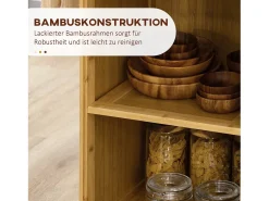 Carrito de cocina con cajón, estantes abiertos, toallero, bambú natural (84x36x85cm)