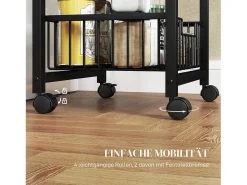 Carrito de cocina con encimera, 4 cestas metálicas, carro de oficina móvil, madera de arce, (49,5x31x91 cm)