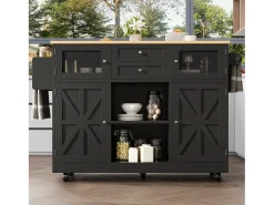 Carrito de cocina con encimera, mueble de comedor, toallero lateral, 140x40x93,5 cm, color negro