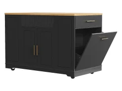 Carrito de cocina con ruedas, Carrito de cocina negro con 2 puertas y 3 cajones, amplios compartimentos