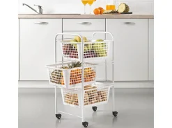 Carrito de Cocina con Ruedas Blanco 3 Cestas Extraíbles