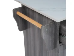 Carrito de cocina con ruedas con 2 cajones, 3 puertas, tapa extensible en chapa de mármol blanco, cuerpo gris