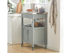 Carrito de Cocina con Ruedas Camarera con Tablero de Acero Inoxidable 60 x 92 x 44 cm Gris FKW22-HG SoBuy ES