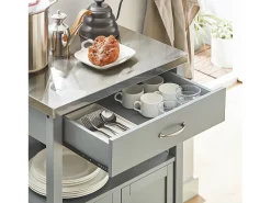 Carrito de Cocina con Ruedas Camarera con Tablero de Acero Inoxidable 60 x 92 x 44 cm Gris FKW22-HG SoBuy ES