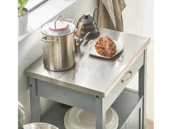 Carrito de Cocina con Ruedas Camarera con Tablero de Acero Inoxidable 60 x 92 x 44 cm Gris FKW22-HG SoBuy ES