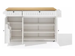 Carrito de cocina con tapa abatible, 2 cajones y 3 puertas, 6 ruedas con freno, color blanco