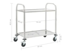 Carrito de cocina de 2 alturas acero inoxidable 95x45x83,5 cm