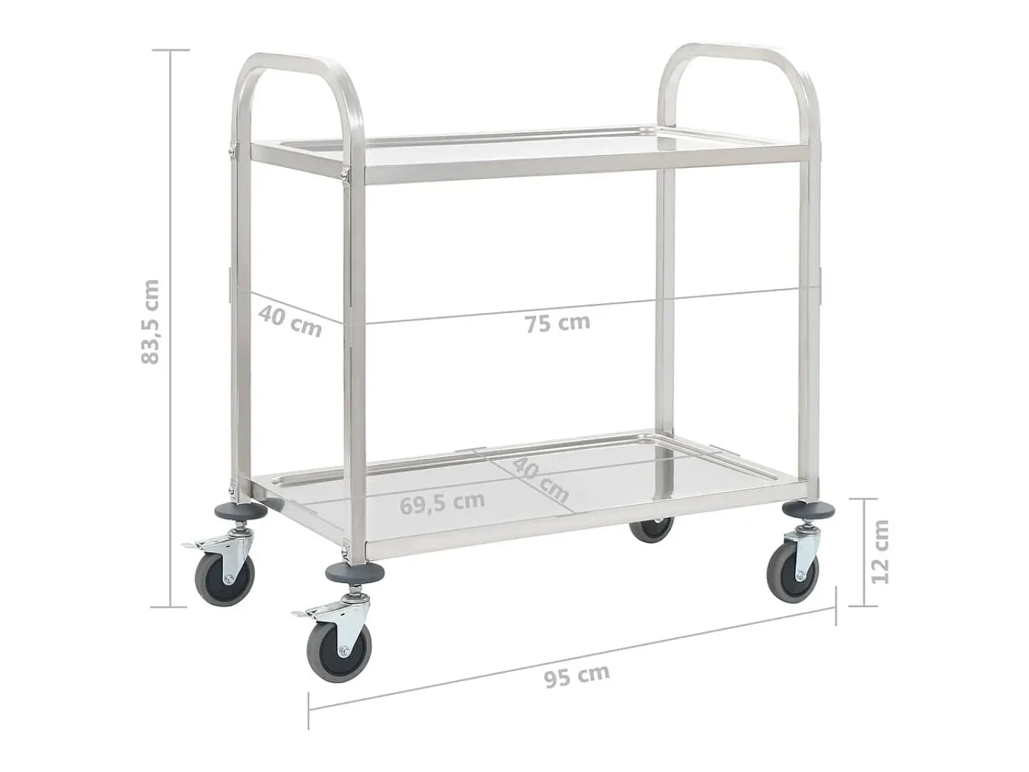 Carrito de cocina de 2 alturas acero inoxidable 95x45x83,5 cm