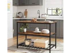Carrito de cocina estilo industrial colección TAMPA con estructura de metal negro y tablero de madera.