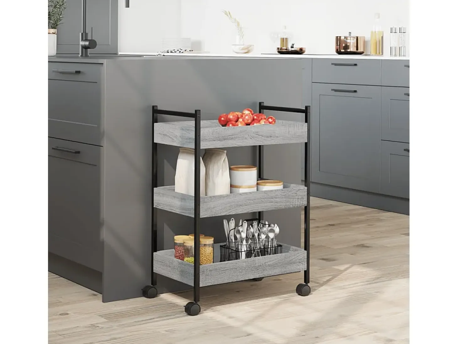 Carrito de cocina madera de ingeniería gris Sonoma 50x30x70 cm