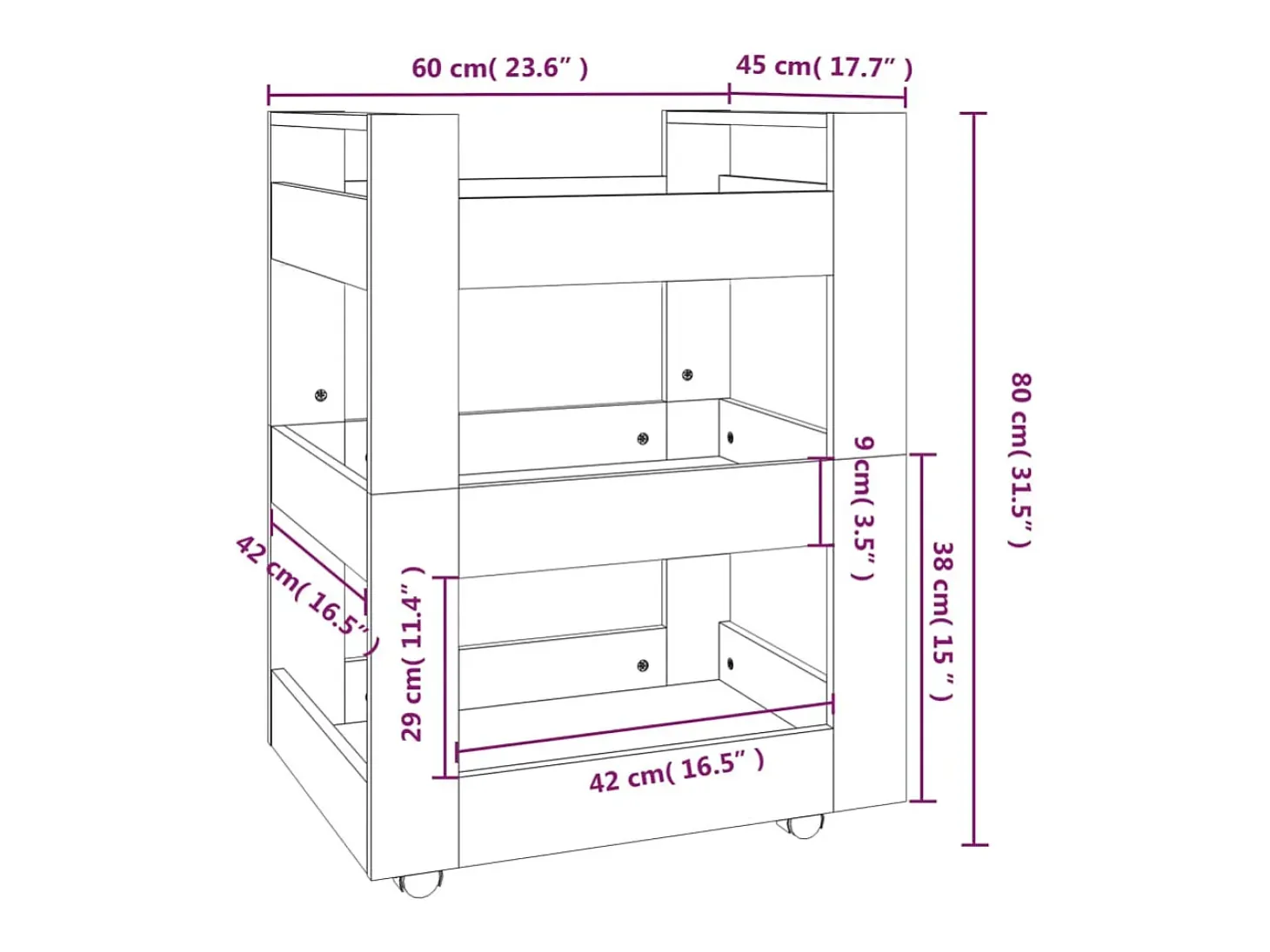 Carrito de cocina madera contrachapada negro 60x45x80 cm
