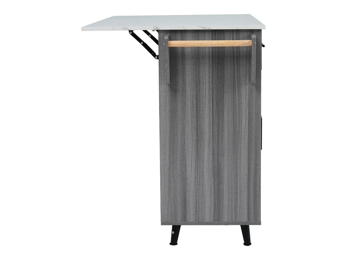 Carrito de cocina, madera maciza y encimera de mármol, diseño europeo, puerta, 3 cajones, ruedas, patas de madera extraíbles (129x46(71)x91,5 cm)