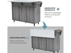 Carrito de cocina, madera maciza y encimera de mármol, diseño europeo, puerta, 3 cajones, ruedas, patas de madera extraíbles (129x46(71)x91,5 cm)