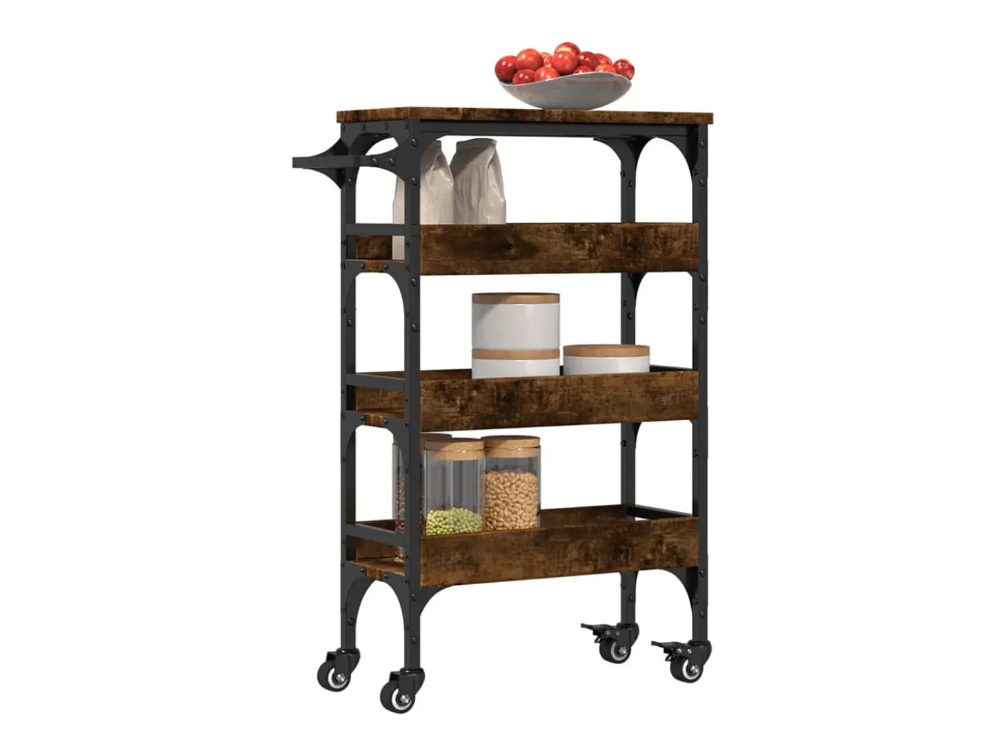 Carrito de cocina madera ingeniería roble ahumado 53x20x76 cm
